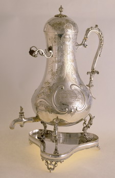 Silver tea urn presented to Amelia Campbell