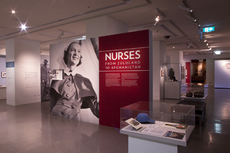 Entry wall for the exhibition, Nurses: From Zululand to Afghanistan, at the Australian War Memorial