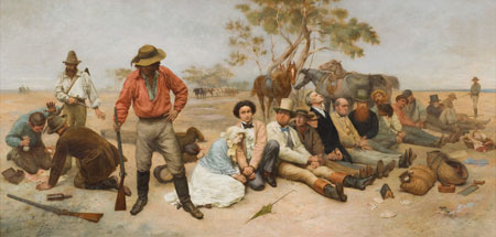 Bushrangers, Victoria, Australia, 1852,  1887, by William Strutt (1825–1915), The University of Melbourne Art Collection, Gift of the Russell and Mab Grimwade Bequest 1973, The Ian Potter Museum of Art, The University of Melbourne