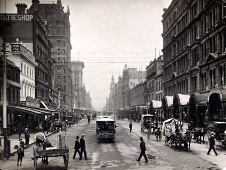 Elizabeth Street, Melbourne, looking north from Flinders Street, about 1900