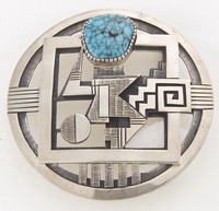 Silver and turquoise belt buckle