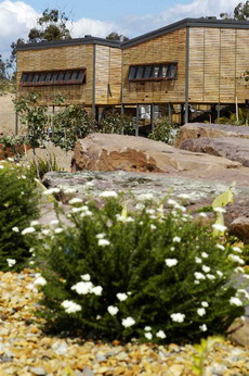 The Visitors' Centre, as seen from the Eucalypt Walk in The Australian garden