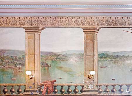 Section of the vestibule mural depicting Sydney Harbour