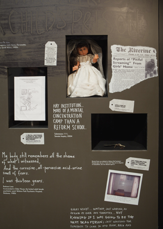 An internal wall of the Inside exhibition, showing how the voices of Forgotten Australians were foregrounded