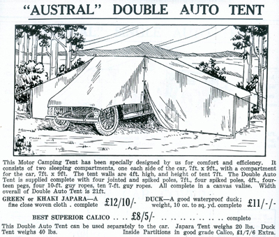 Advertisement for camp equipment in the Evan Evans catalogue, 1930-31
