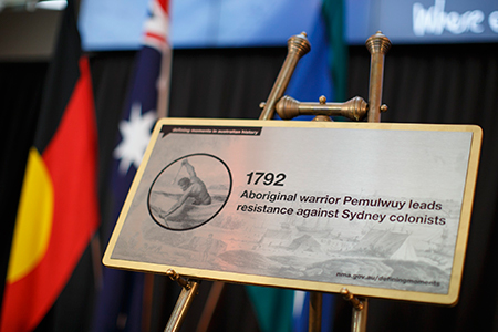 The plaque unveiled in commemoration of Pemulwuy as part of the Defining Moments in Australian History Project.