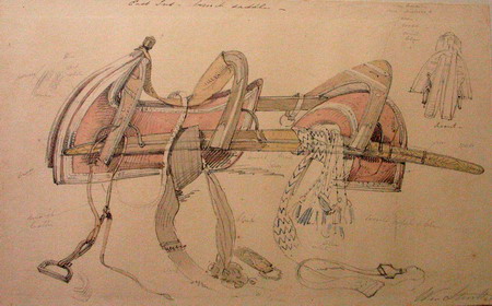 William Strutt's watercolour sketch of a camel riding saddle