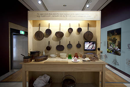 A display of copper pots