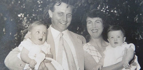 Colin and his wife, with their twins, 1956 