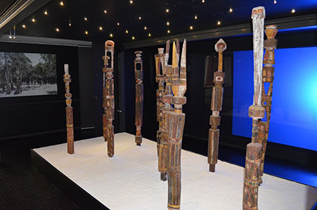 Tiwi pukumani poles on display
